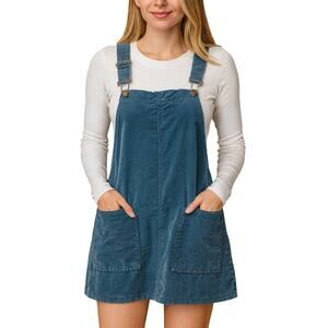 Anthropologie sz S teal corduroy pocket overall mini dress casual versatile EUC